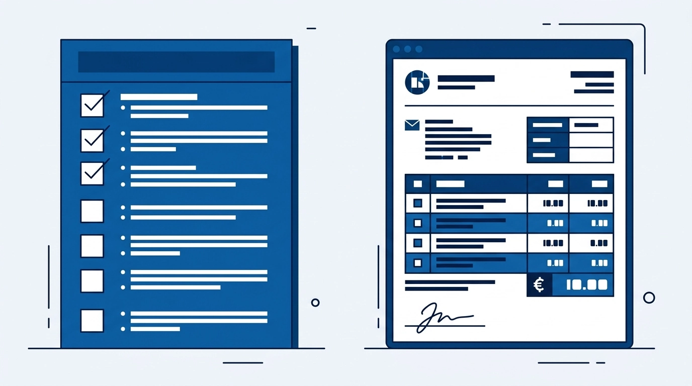 Checklist conformité facture électronique obligatoire - illustration d'une liste de contrôle et d'une facture électronique